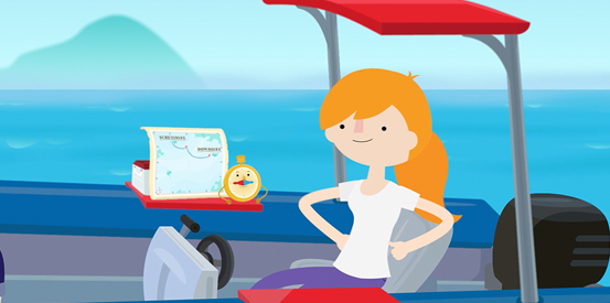 46 A Video Screen HD Jen navigating a boat on the water