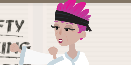 Karate master with pink hair