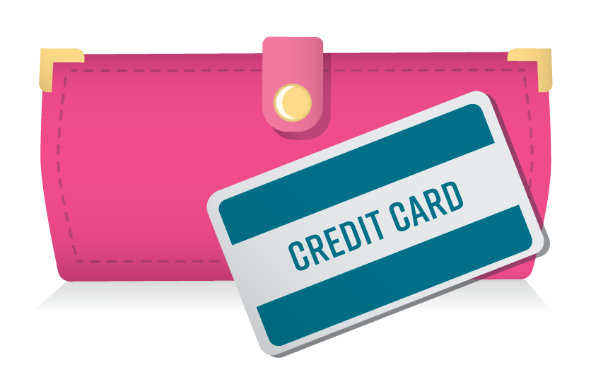 illustration of a credit card and pink wallet