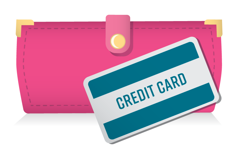 Credit Card illustration of a credit card and pink wallet