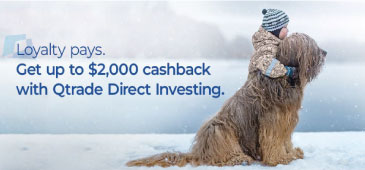 Aviso Qtrade 2000 Cashback 365X170 photo of child and dog.