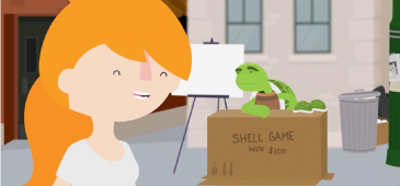 06 Compoundinterest 365X170 Jen and Turtle Playing the Shell Game